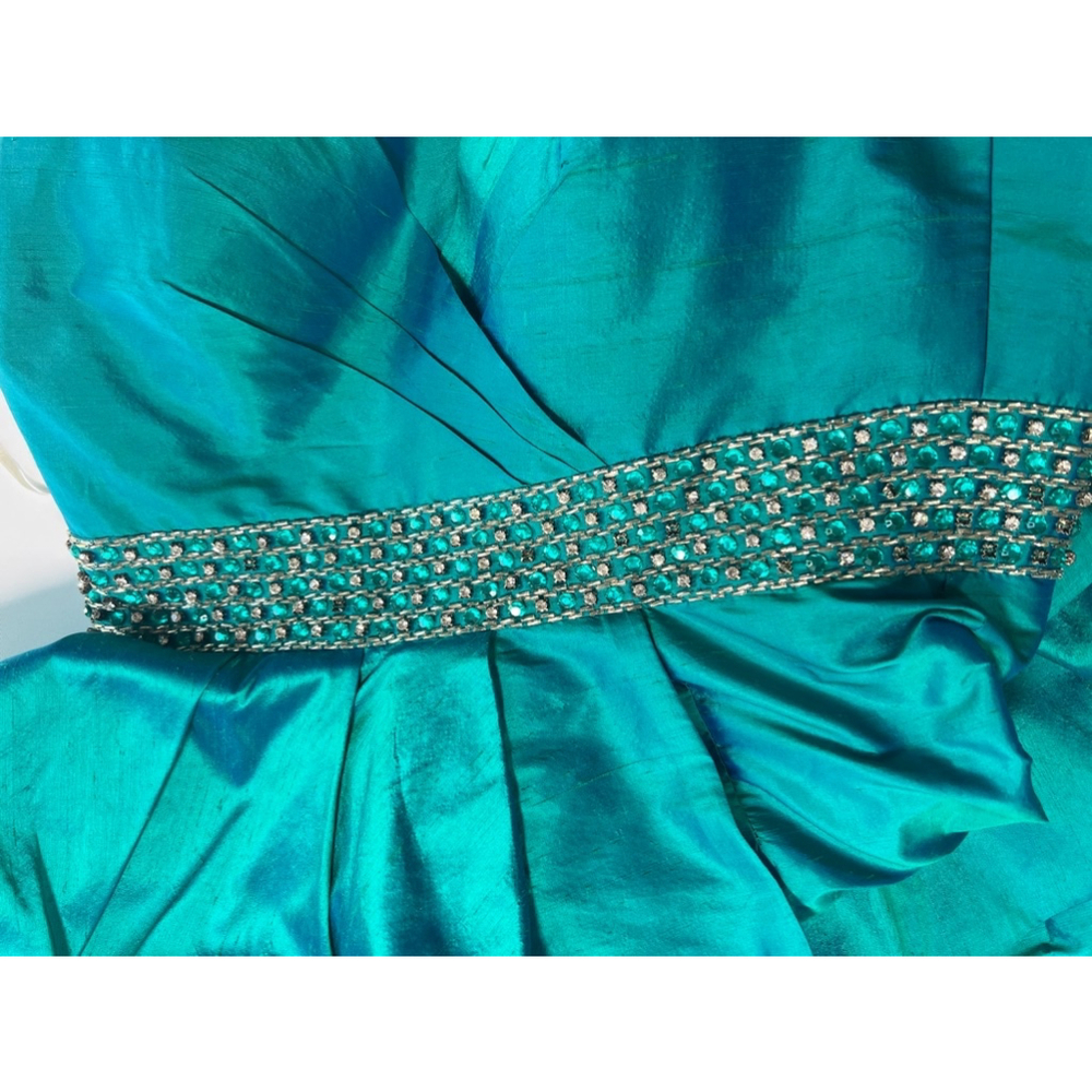 Women's JOVANI Silk Teal Mermaid Prom Jewelled Dress Size 12 - Picture 16 of 17